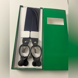 The Tie Bar Navy and Black Leather Suspenders